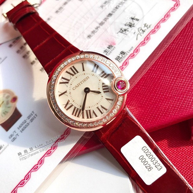卡地亞專櫃爆款手錶 Cartier經典款白氣球2020新春特別版紅色 43顆純天然鑽石 卡地亞皮帶女裝腕表  gjs2242